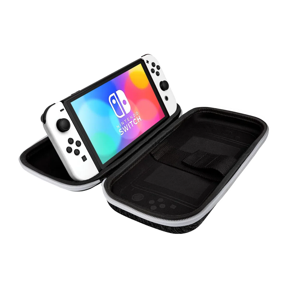 PDP Gaming Slim Deluxe Travel Case with Built-in Console Stand & Removeable Wrist Strap Black & White - Nintendo Switch