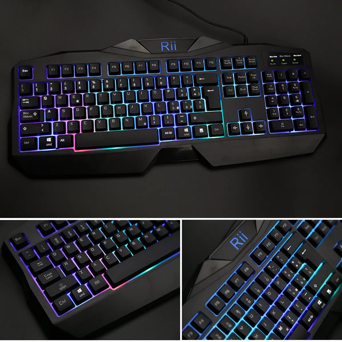 Rii Gaming RK400 (layout ITALIANO) - Tastiera italiana da gioco + Mouse da gioco 2000 DPI (Retroilluminati a LED 7 colori)