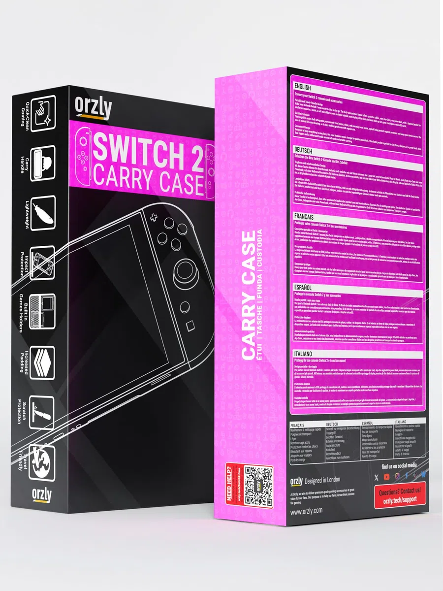 Orzly Custodia per Nintendo Switch 2, custodia protettiva da viaggio con pad per lo schermo, schede di gioco e slot MicroSD con tasche per gli accessori della console