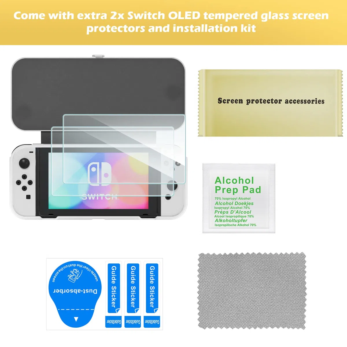 Procase Flip Cover Nintendo Switch Oled Modello 2021 + [2 pezzi] Pellicola Nintendo Switch Oled Morbido Custodia Nintendo Switch Sottile TPU Antiurto con 2 Vetro Nintendo Switch Oled Senza Bolle