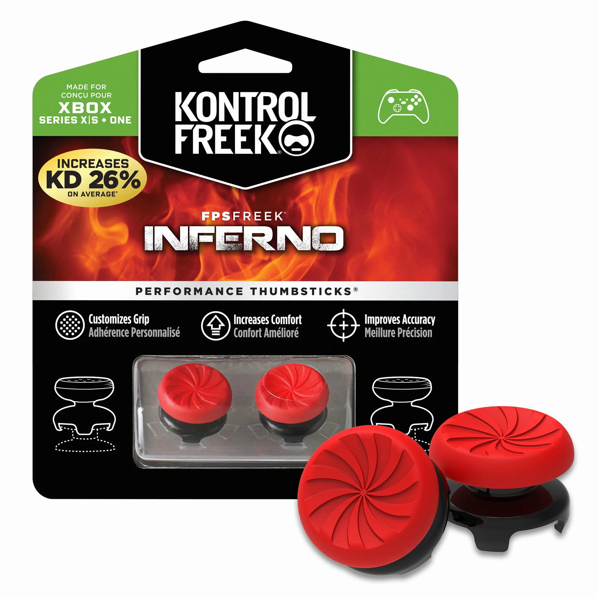 KontrolFreek FPS Freek Inferno per Xbox One e Xbox Series X Controller | Levette Performance | 2 alte Concave | Rosso