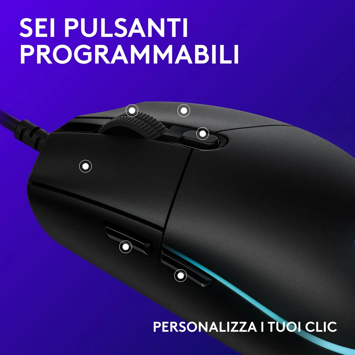 Logitech G G203 LIGHTSYNC Mouse Gaming con Illuminazione RGB, Personalizzabile, 6 Pulsanti Programmabili, Sensore per Gaming, Tracciamento a 8.000 DPI, Peso Ridotto - Nero