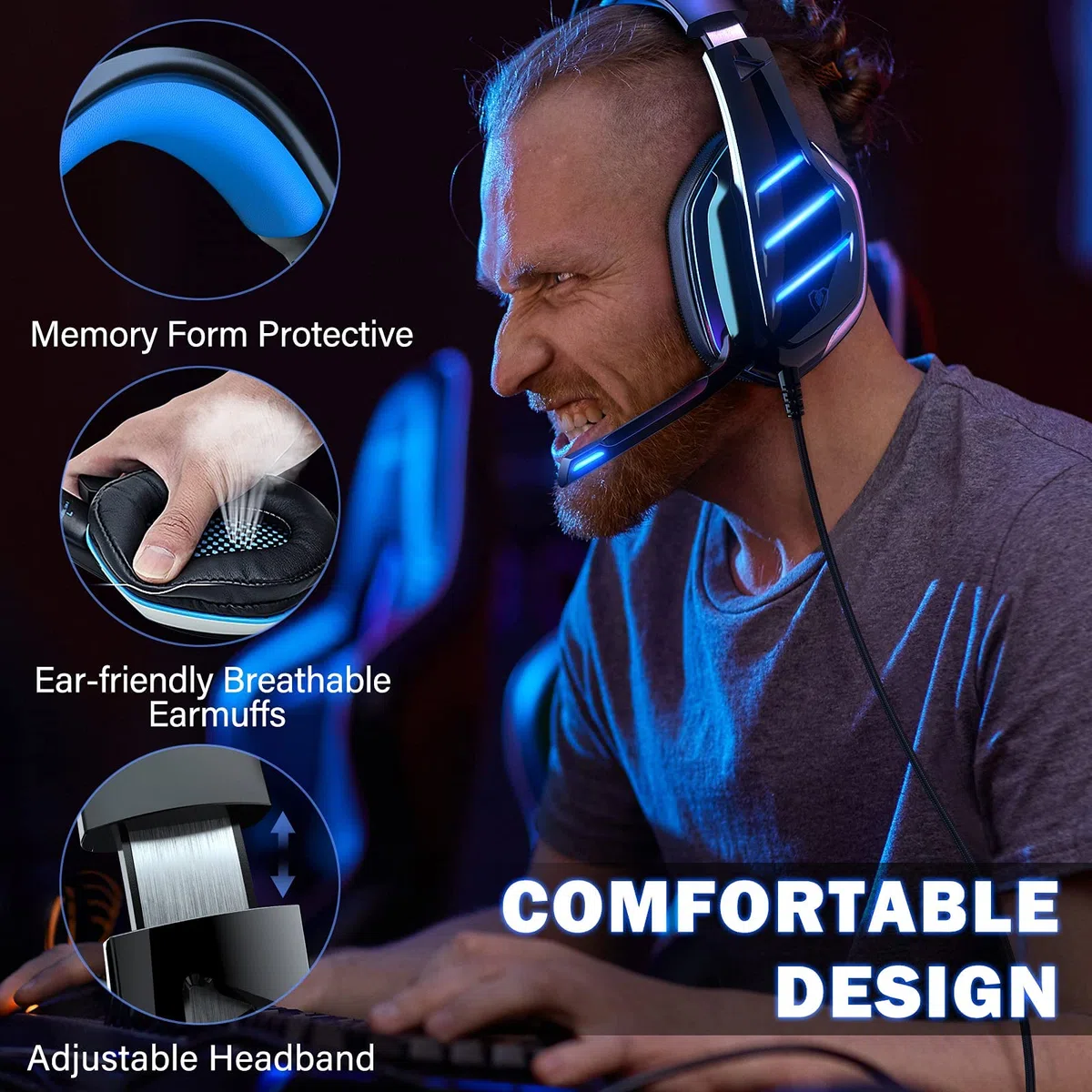 Cuffie Gaming PS4 PS5, Bass Profondo Stereo per Xbox One PC Mac con Microfono e Cancellazione del Rumore