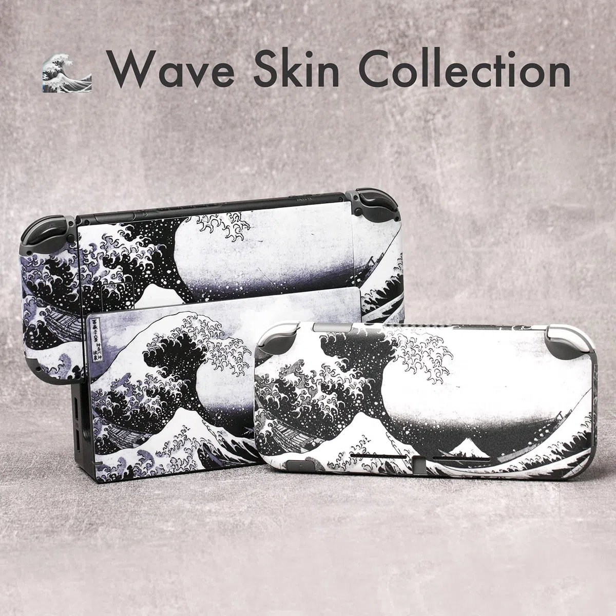 BelugaDesign Wave Switch Skin | Cool Sticker Wrap Vinile Decal | Pittura Giapponese Acqua Oceano Carino | Compatibile con Nintendo Switch (Switch Standard, Grigio)