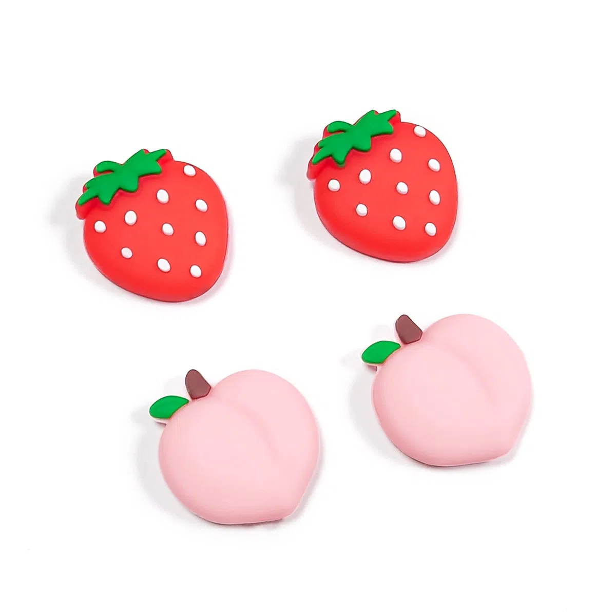 DLseego Tappi per manopole per joystick a forma di fragola e pesca, per Switch Lite / Switch OLED Cute Fruit in morbido silicone per joystick analogico Joy Con Stick Cover protettiva - rosso e rosa (4
