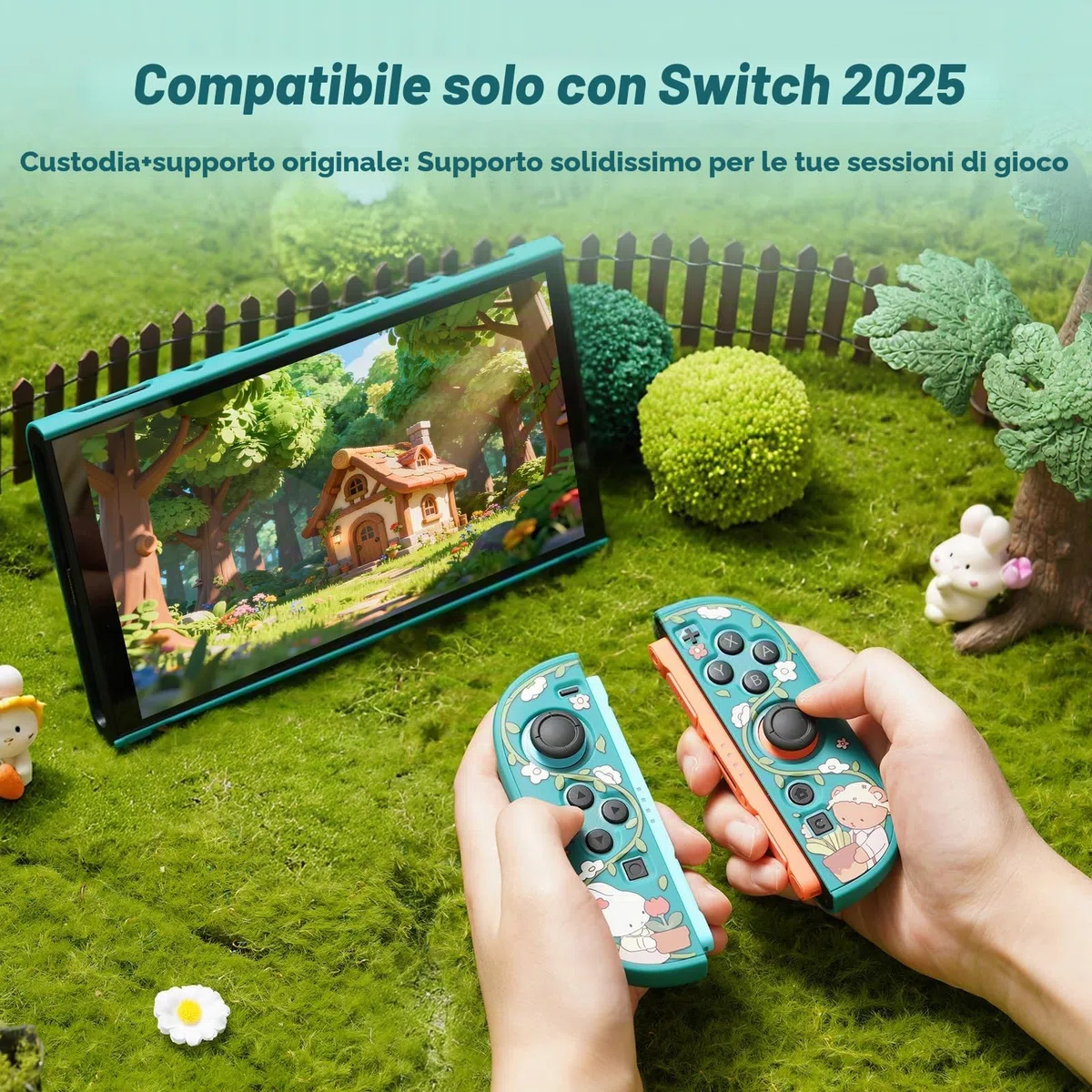 GeekShare Guscio protettivo compatibile con Switch 2, custodia agganciabile Kawaii Cartoon per Switch 2, cover con design antigraffio e antiurto - Bunny Garden