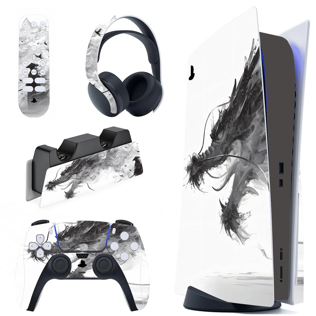 PlayVital Adesivo Skin per ps5 Standard Console Disc Edition & Controller & Telecomando & Cuffie & Base di Ricarica, Sticker Decal Cover Vinile per ps5 Disco Edizione, Drago Mistborn