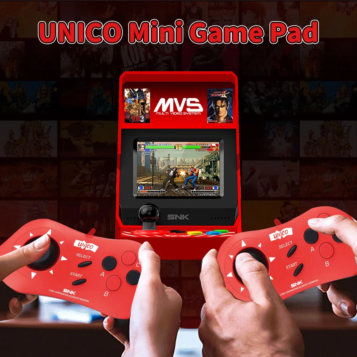UNICO Mini Controller, Wired Game Pad compatibile MVS Mini/NEOGEO Mini/NEO-GEO Arcade Stick Pro per due giocatori che possono giocare simultaneamente - Rosso