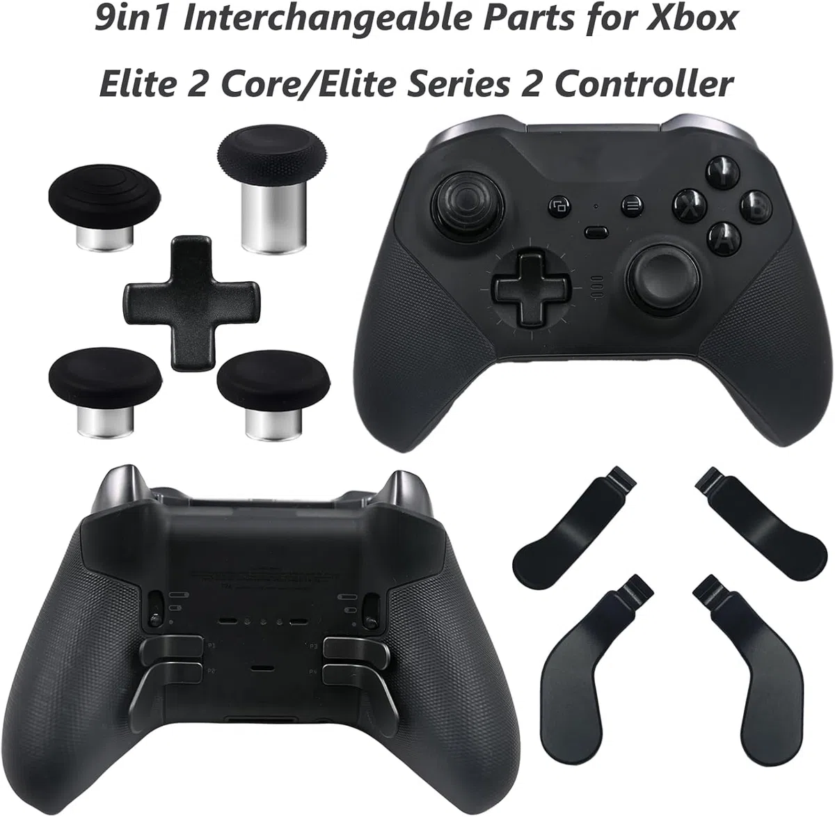 9 in 1 Leve Joystick per Elite Series 2 Core, D-Pad e Paddle di Ricambio per Xbox Elite 2 Core, Accessori e Parti per Xbox One Elite 2 (Nero)